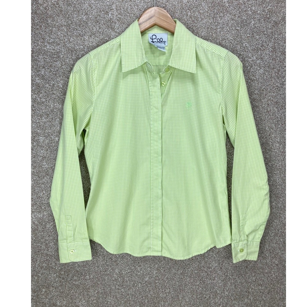 Lilly Pulitzer Gingham Button Down Shirt Women S Green Preppy Office Spring Chic